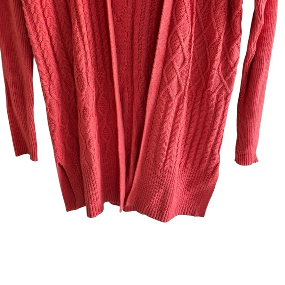 Chico’s Open Front Cable Knit Cardigan Sweater Size S Cashmere Wool Blend Cozy - Picture 3 of 16